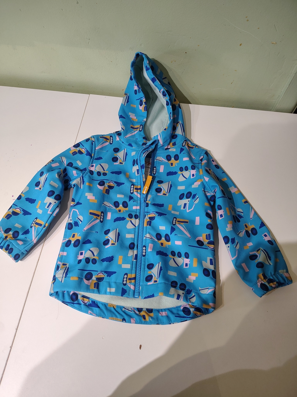 Cat & Jack Toddler Boy Construction Trucks Raincoat Rain Jacket Blue Toddler 3T